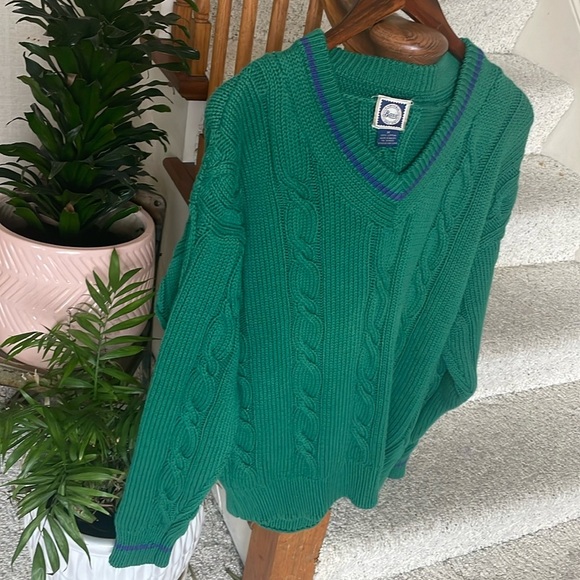 G.H. Bass & Co. Sweaters - GH Bass & Co Chunky Cable Knit V Neck Varsity Sweater